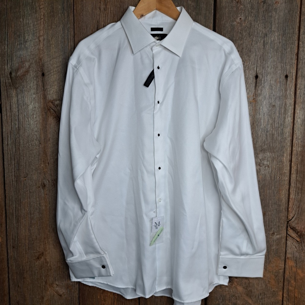 Quiet Luxury Crisp Joseph Abboud Dress Shirt White French Cuff 16 34/35 Non Iron